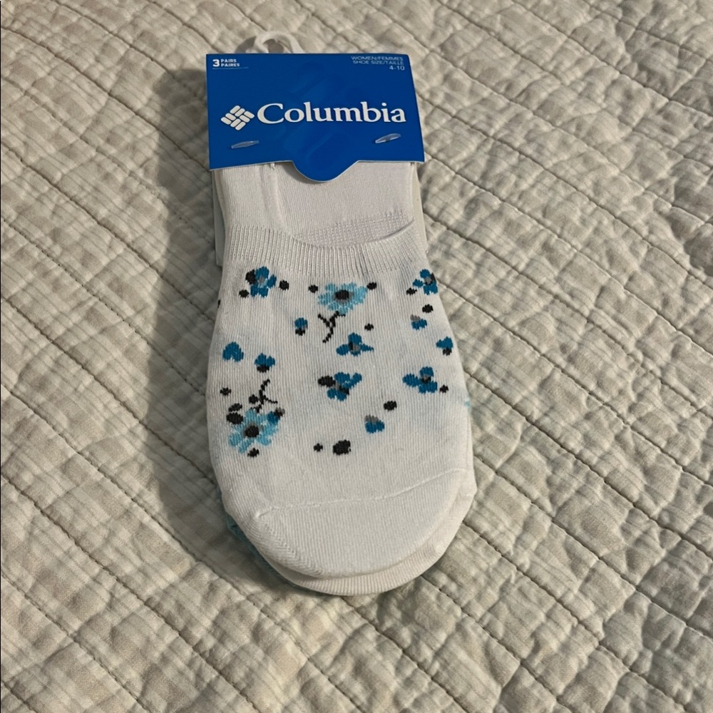 Columbia Women's White Socks with Blue and Black Floral Pattern